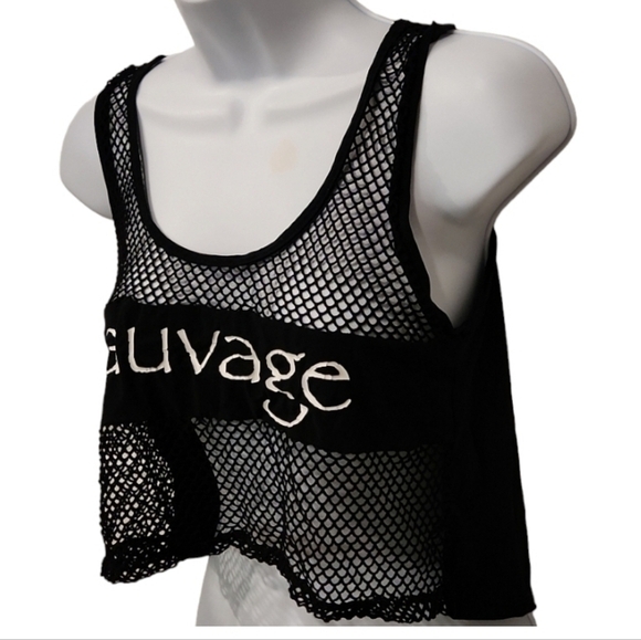 Sauvage Mesh Detail Crop Razor Back Tank Top - Picture 3 of 6